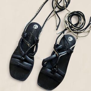 Free People Black Leather Lace-Up Gladiator Sandals Size 6.5